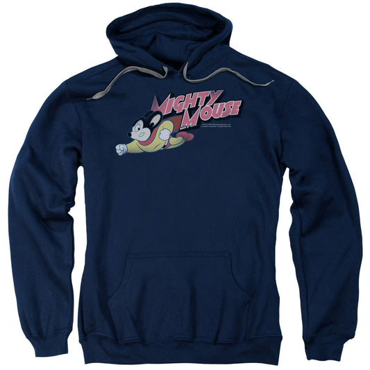 Mighty Mouse Mighty Retro Mens Hoodie Navy Blue Officially Licensed