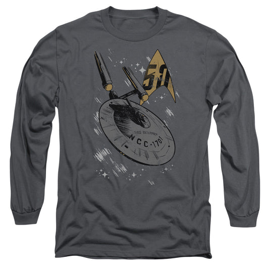 Star Trek Enterprise Dash Mens Long Sleeve Shirt Charcoal Officially Licensed Officially Licensed