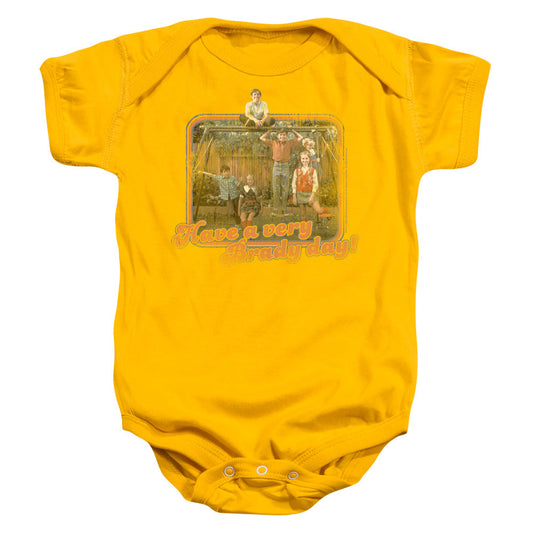 Brady Bunch Have a Very Brady Day! Infant Baby Snapsuit Gold Officially Licensed