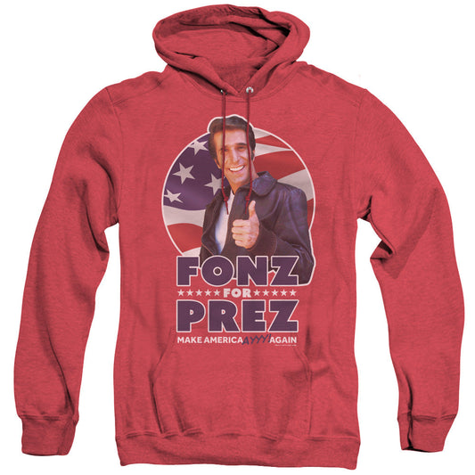 Happy Days Fonz For Prez Mens Heather Hoodie Red Officially Licensed