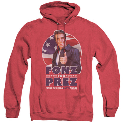 Happy Days Fonz For Prez Mens Heather Hoodie Red Officially Licensed