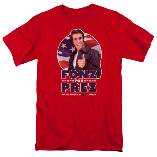 Happy Days Fonz For Prez Mens T Shirt Red Officially Licensed