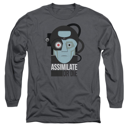 Star Trek Assismilate Or Die Mens Long Sleeve Shirt Charcoal Officially Licensed