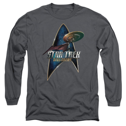 Star Trek Discovery Discovery Deco Mens Long Sleeve Shirt Charcoal Officially Licensed Officially Licensed
