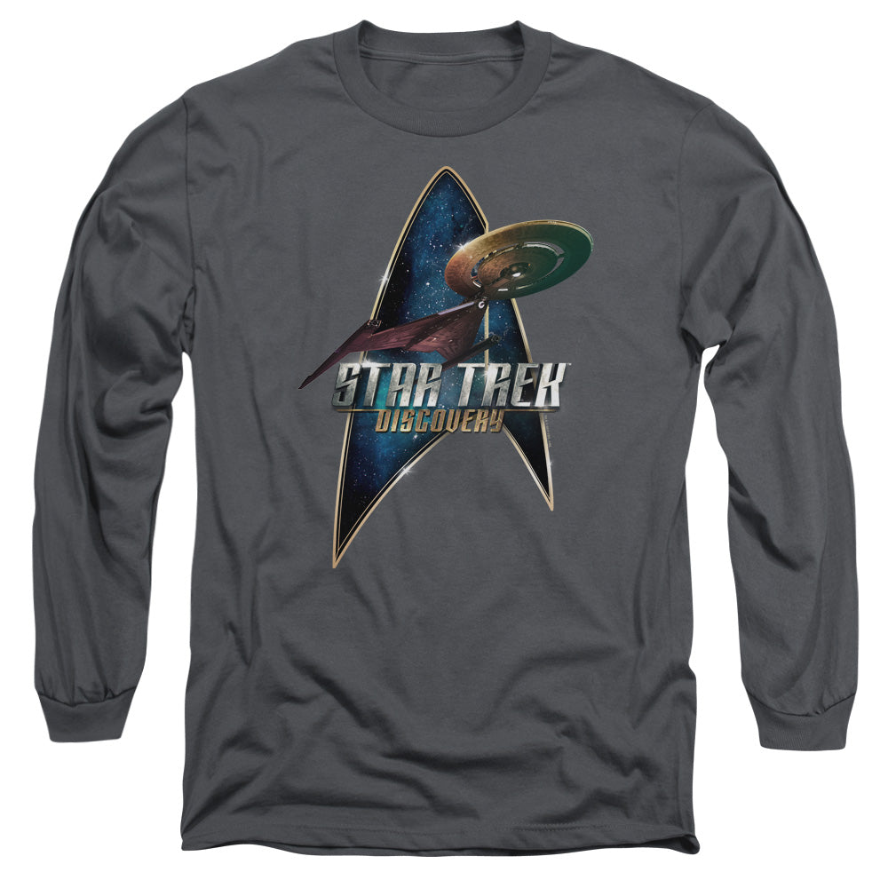 Star Trek Discovery Discovery Deco Mens Long Sleeve Shirt Charcoal Officially Licensed Officially Licensed