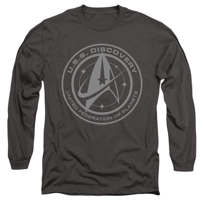 Star Trek Discovery Discovery Crest Mens Long Sleeve Shirt Charcoal Officially Licensed Officially Licensed