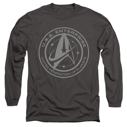 Star Trek Discovery Enterprise Crest Mens Long Sleeve Shirt Charcoal Officially Licensed Officially Licensed