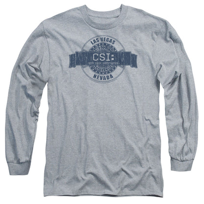 Csi Vegas Badge Mens Long Sleeve Shirt Athletic Heather Officially Licensed Officially Licensed