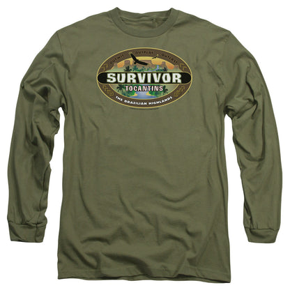 Survivor Tocantins Logo Mens Long Sleeve Shirt Military Green Officially Licensed