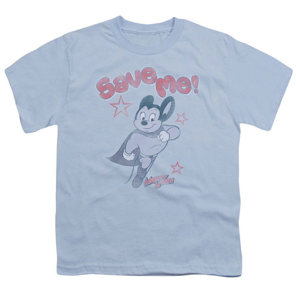 Mighty Mouse Save Me Kids Youth T Shirt Light Blue Officially Licensed