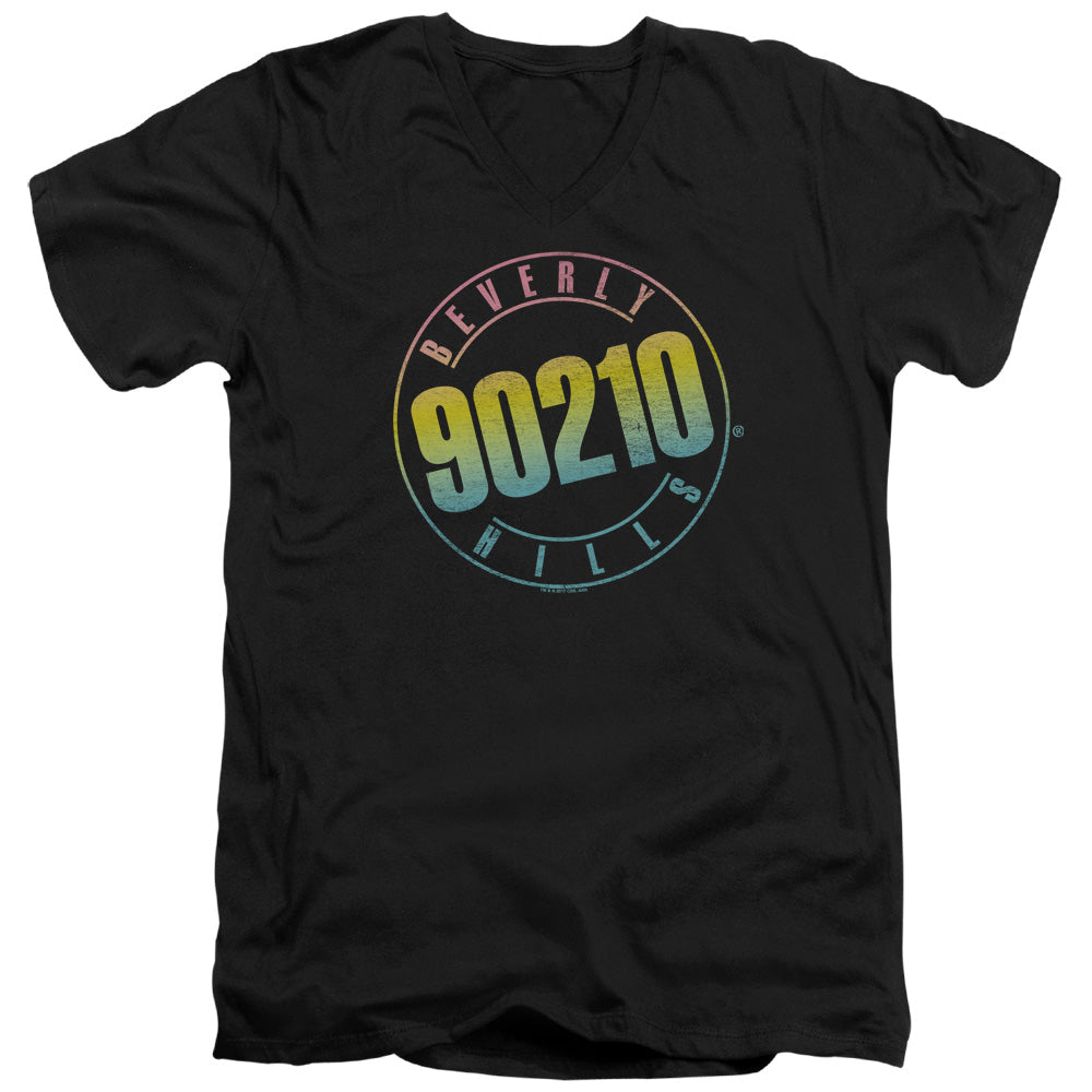 90210 Color Blend Logo Mens Slim Fit V-Neck T Shirt Black Officially Licensed