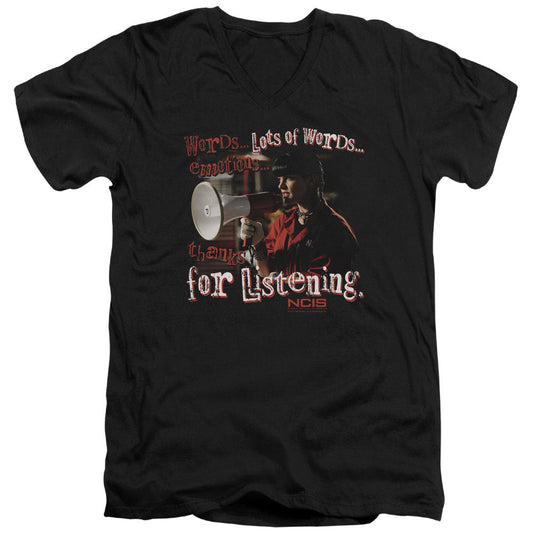 Ncis Thanks for Listening Mens Slim Fit V-Neck T Shirt Black Officially Licensed