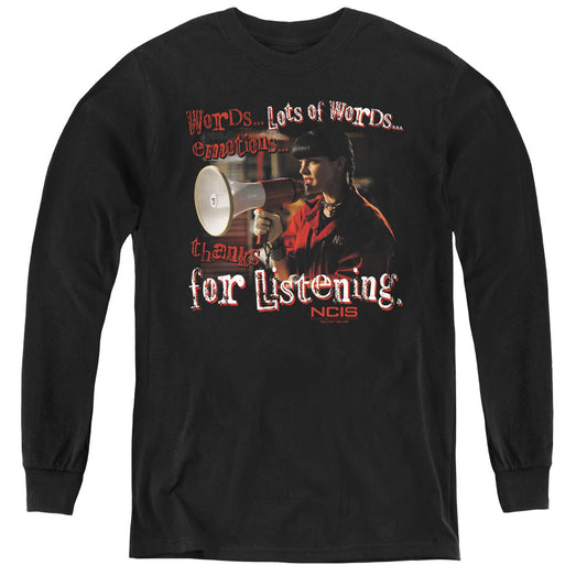 Ncis Thanks for Listening Long Sleeve Kids Youth T Shirt Black Officially Licensed