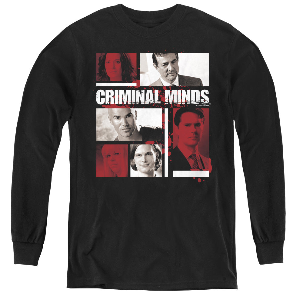 Criminal Minds Character Boxes Long Sleeve Kids Youth T Shirt Black Officially Licensed