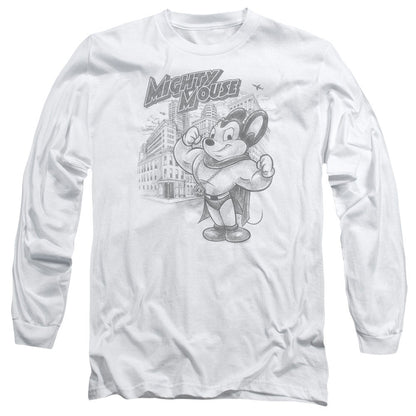 Mighty Mouse Protect And Serve Mens Long Sleeve Shirt White Officially Licensed
