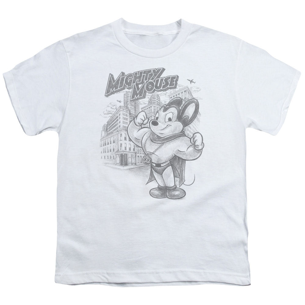 Mighty Mouse Protect and Serve Kids Youth T Shirt White Officially Licensed