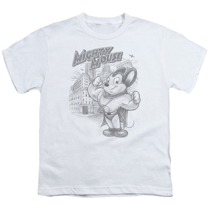 Mighty Mouse Protect and Serve Kids Youth T Shirt White Officially Licensed