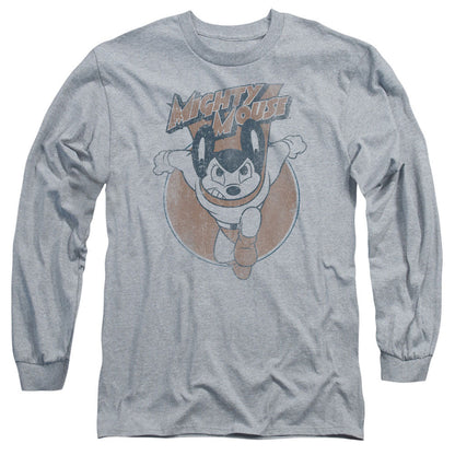 Mighty Mouse Flying With Purpose Mens Long Sleeve Shirt Athletic Heather Officially Licensed