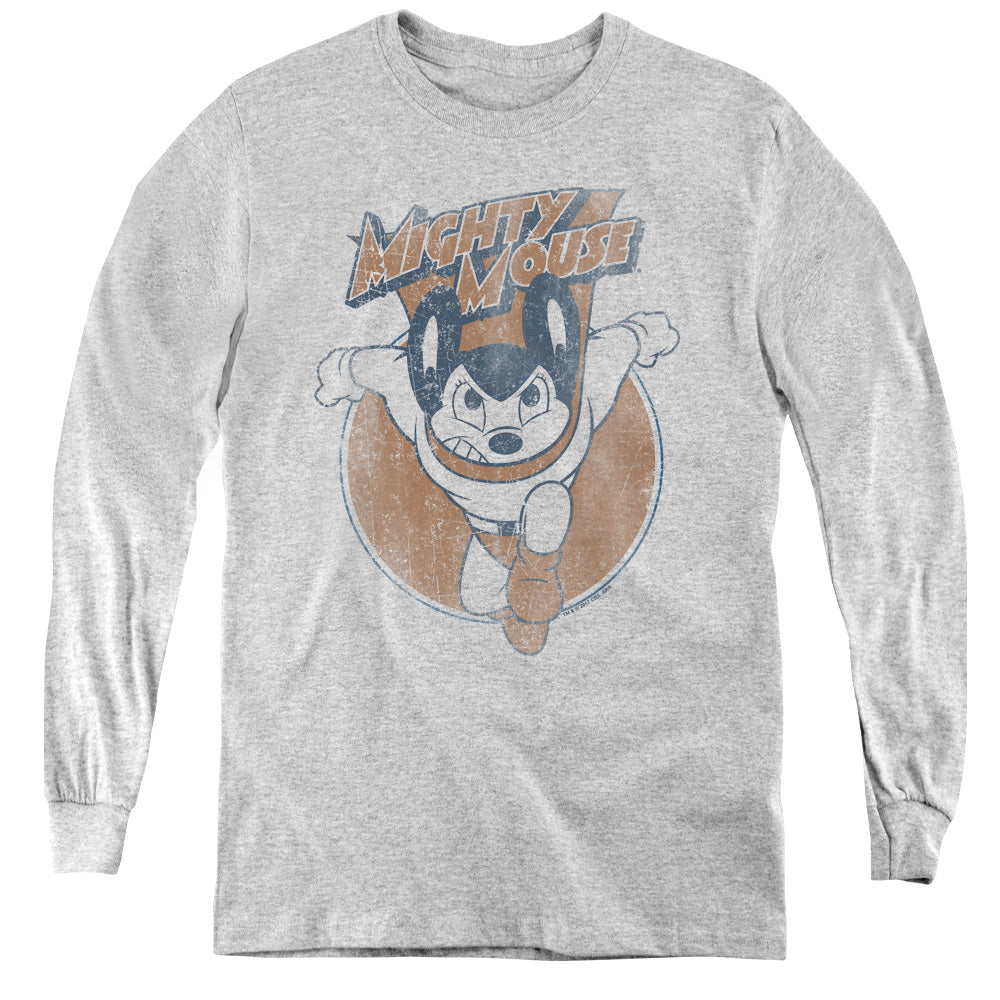 Mighty Mouse Flying With Purpose Long Sleeve Kids Youth T Shirt Athletic Heather Officially Licensed