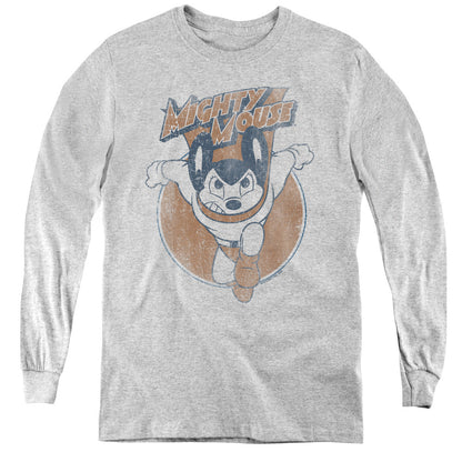 Mighty Mouse Flying With Purpose Long Sleeve Kids Youth T Shirt Athletic Heather Officially Licensed