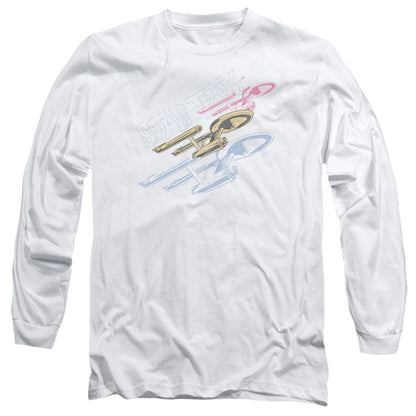 Star Trek Retro Tri Enterprise Mens Long Sleeve Shirt White Officially Licensed Officially Licensed