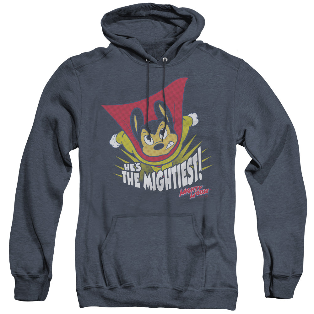 Mighty Mouse the Mightiest Heather Mens Hoodie Navy Blue Officially Licensed