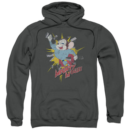 Mighty Mouse Break Through Mens Hoodie Charcoal Officially Licensed