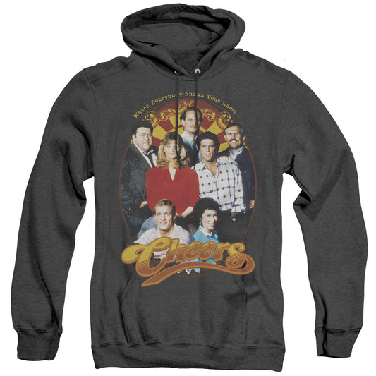 Cheers Group Shot Mens Heather Hoodie Black Officially Licensed