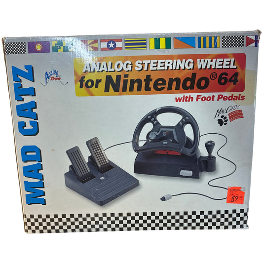 N64 RARE Original Vintage 1996 Mad Catz - Analog Steering Wheel w/Foot Pedals