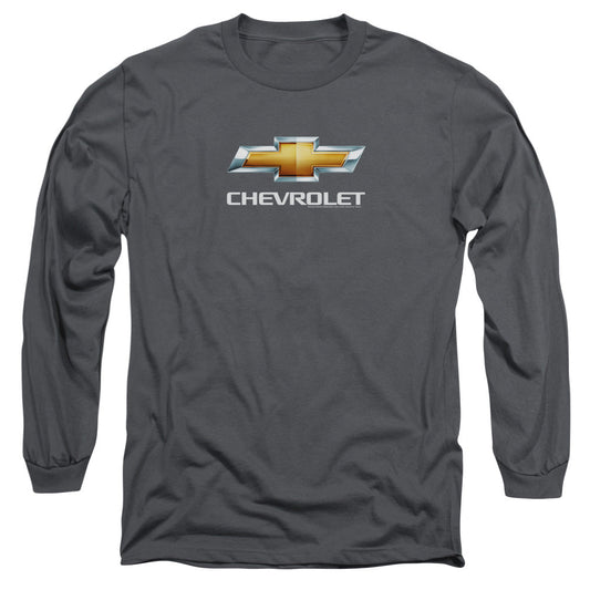 Chevrolets Chevy Bowtie Stacked Mens Long Sleeve Shirt Charcoal Officially Licensed