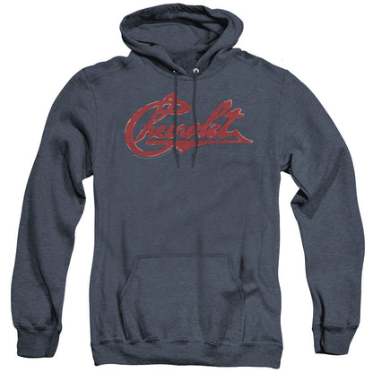 Chevrolet Chevrolet Script Distressed Mens Heather Hoodie Navy Officially Licensed