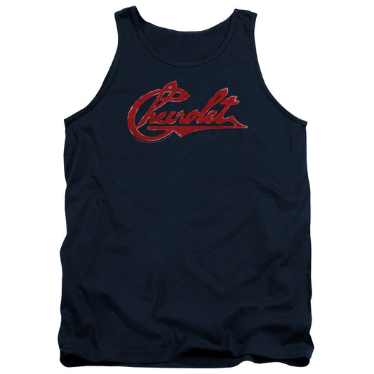 Chevrolet Chevrolet Script Distressed Mens Tank Top Shirt Navy Officially Licensed