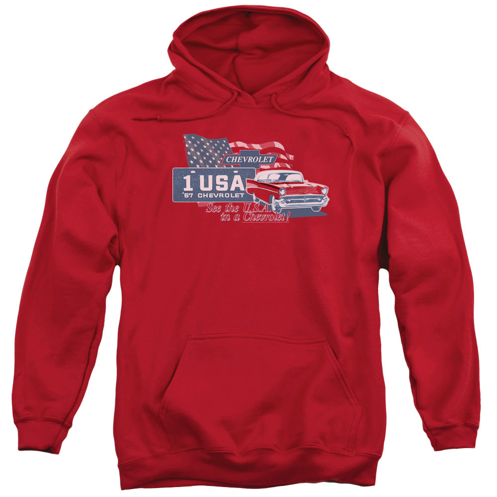 Chevrolet See The Usa Mens Hoodie Red Officially Licensed