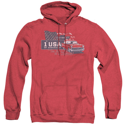 Chevrolet See The Usa Mens Heather Hoodie Red Officially Licensed