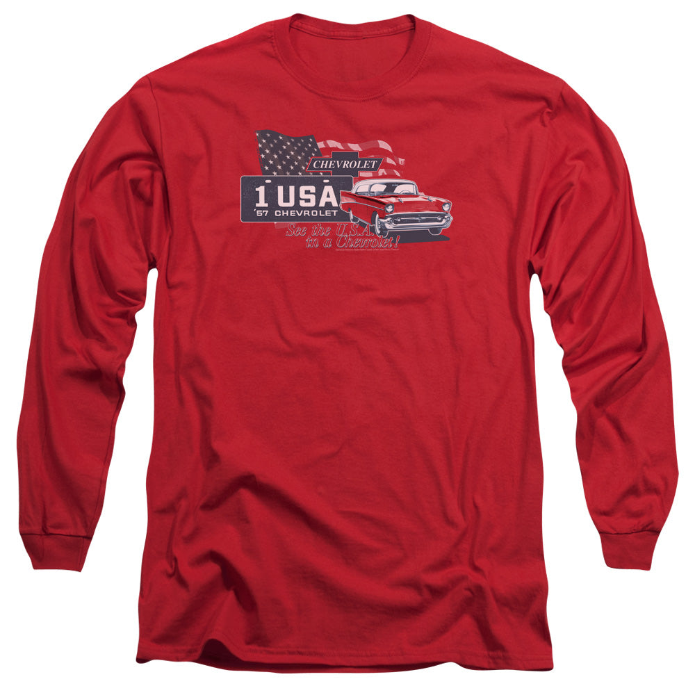 Chevrolet See The Usa Mens Long Sleeve Shirt Red Officially Licensed Officially Licensed