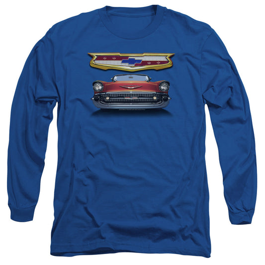 Chevrolet 1957 Bel Air Grille Mens Long Sleeve Shirt Royal Blue Officially Licensed