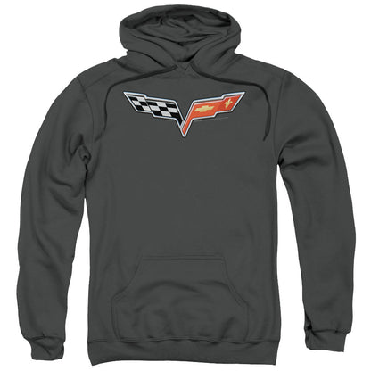 Chevrolet The Vette Medallion Mens Hoodie Charcoal Officially Licensed