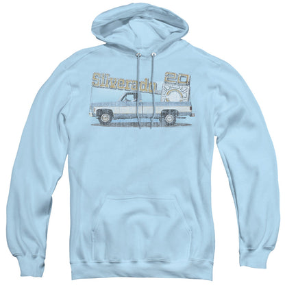 Chevrolet Old Silverado Sketch Mens Hoodie Light Blue Officially Licensed