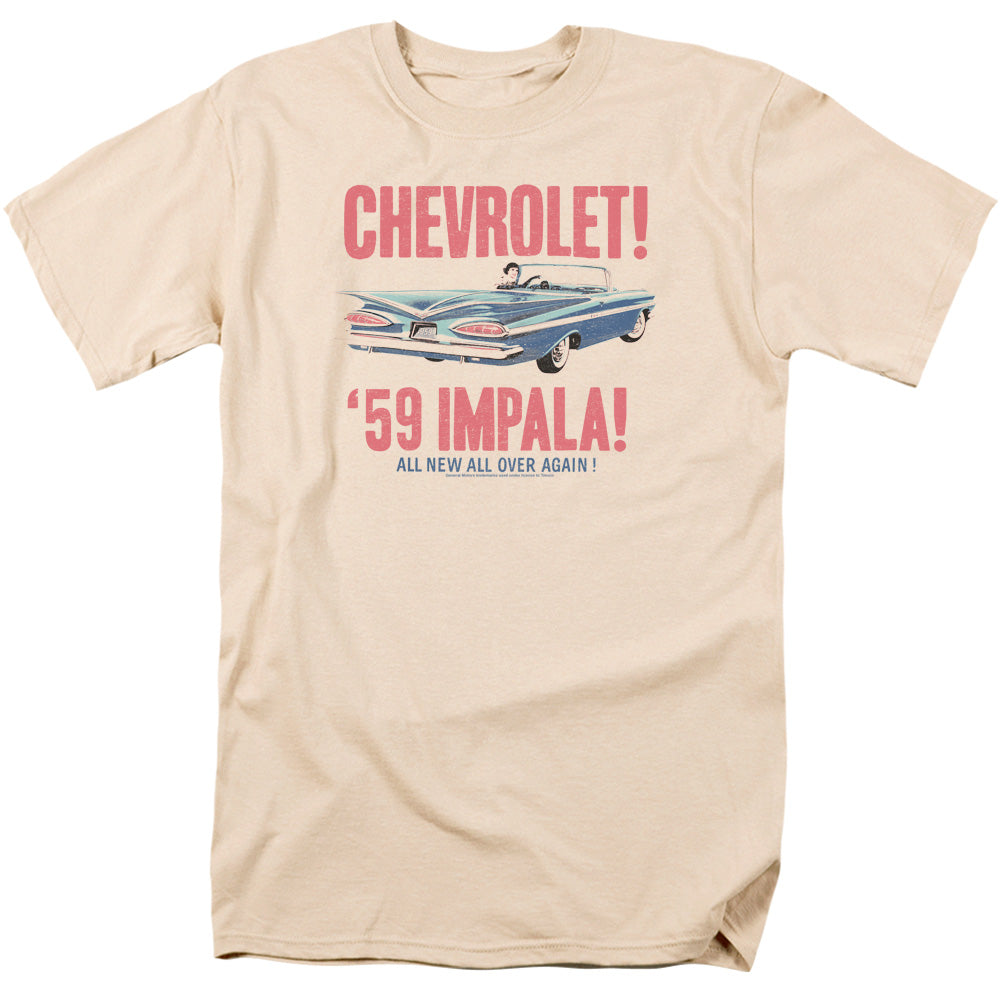 Chevrolet 59 Impala Mens T Shirt Cream Officially Licensed