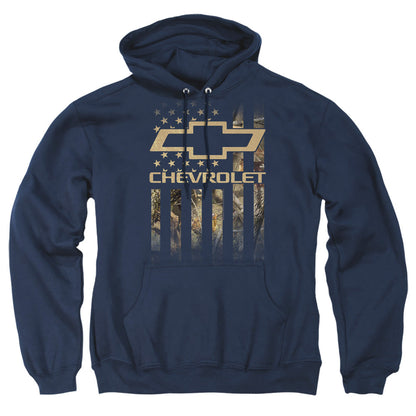 Chevrolet Camo Flag Mens Hoodie Navy Officially Licensed
