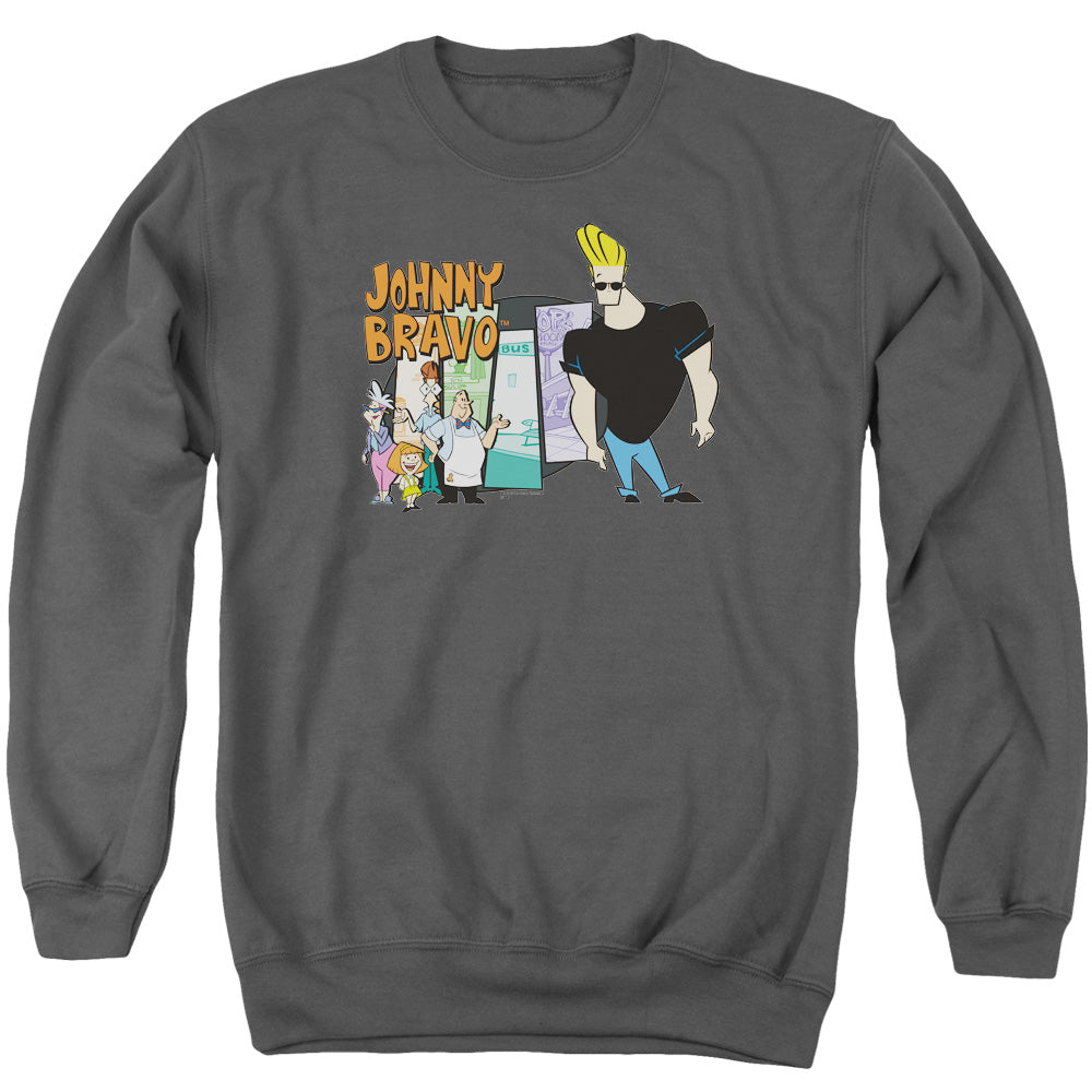 Johnny Bravo Johnny &amp; Friends Mens Crewneck Sweatshirt Charcoal Officially Licensed