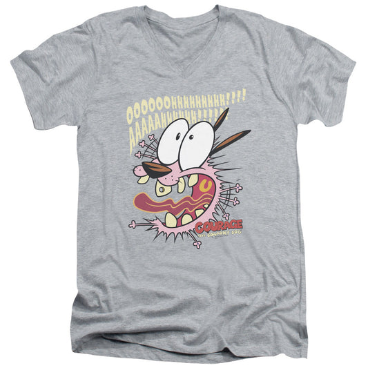 Courage the Cowardly Dog Scaredy Dog Mens Slim Fit V-Neck T Shirt Athletic Heather Officially Licensed