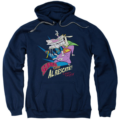 Cow & Chicken Super Cow Mens Hoodie Navy Officially Licensed