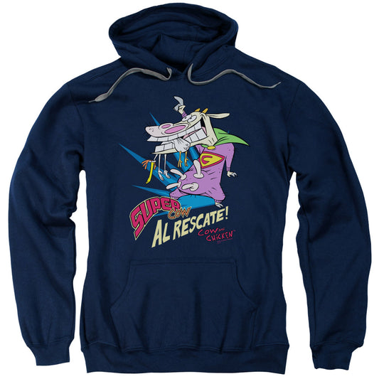 Cow &Amp; Chicken Super Cow Mens Hoodie Navy Officially Licensed