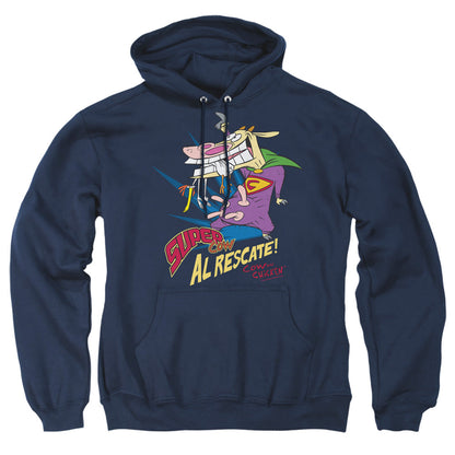 Cow & Chicken Super Cow Mens Hoodie Navy Officially Licensed
