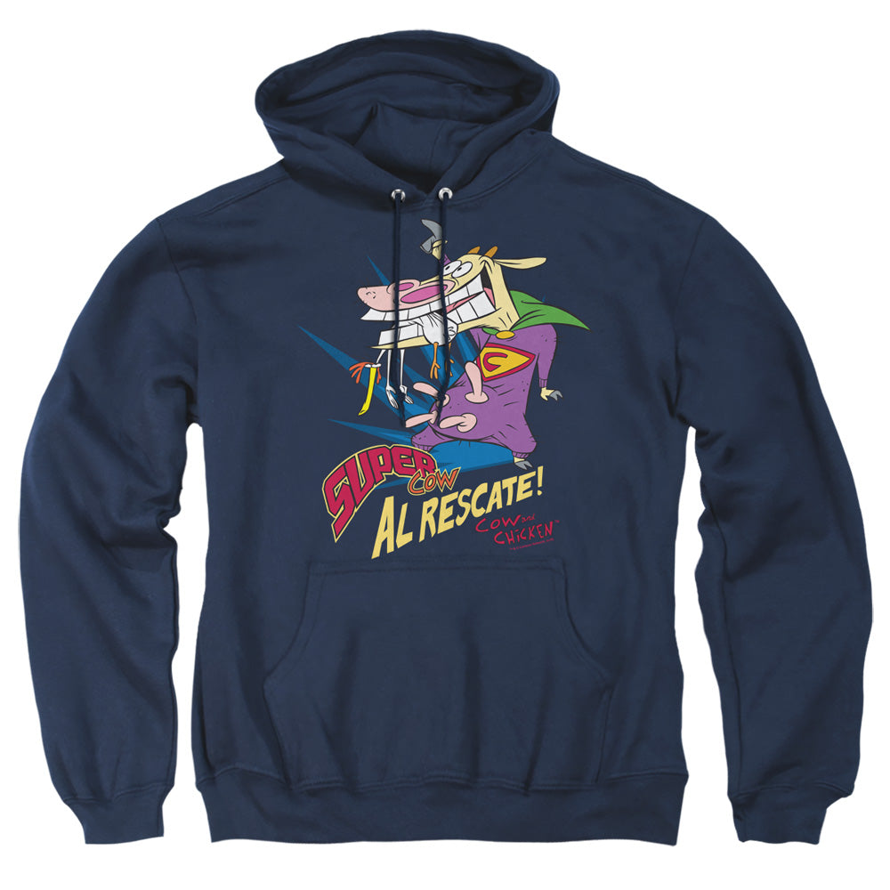 Cow & Chicken Super Cow Mens Hoodie Navy Officially Licensed