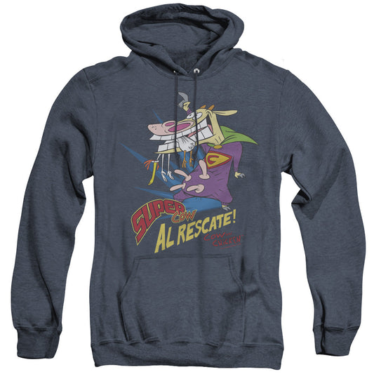 Cow & Chicken Super Cow Mens Heather Hoodie Navy Officially Licensed