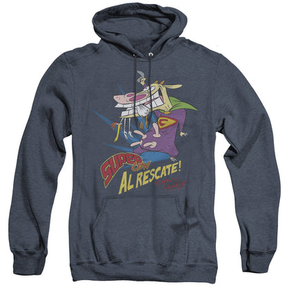 Cow & Chicken Super Cow Mens Heather Hoodie Navy Officially Licensed