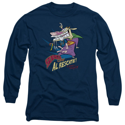 Cow & Chicken Super Cow Mens Long Sleeve Shirt Navy Officially Licensed Officially Licensed