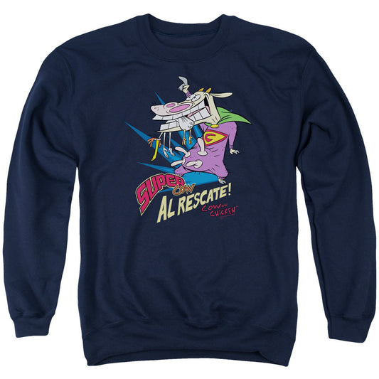 Cow & Chicken Super Cow Mens Crewneck Sweatshirt Navy Officially Licensed